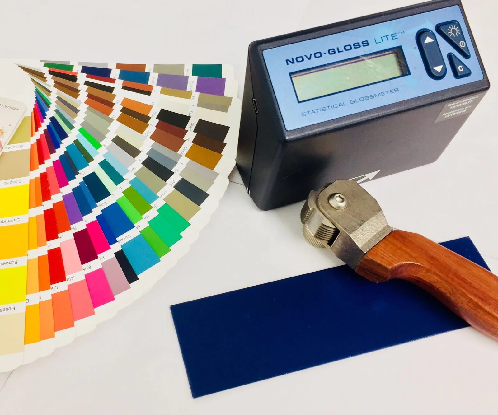 Laboratory equipment, coating samples and colour references at Swallow Coatings